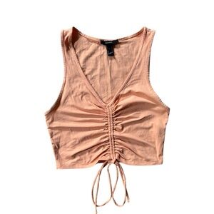 Forever 21 Peach Pastel Orange Ruched Adjustable Tie Front Cropped Tank Top- L